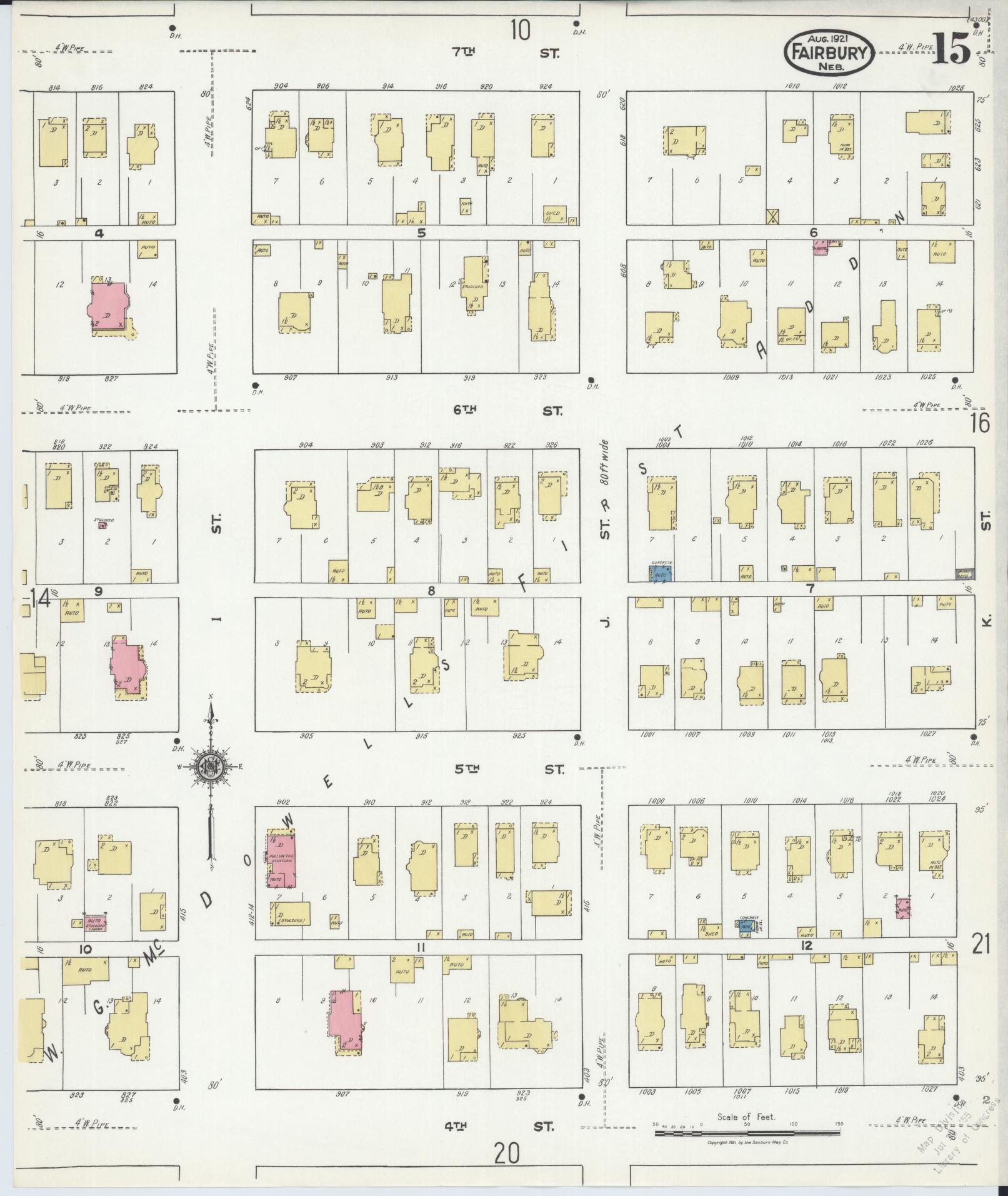 Sanborn Fire Insurance Map from Fairbury, Jefferson County, Nebraska (1921), Sheet #0015 - Historic Sanborn Fire Insurance Map Print, vintage old map wall art, antique decor, genealogy gift, Nebraska Nebraska map