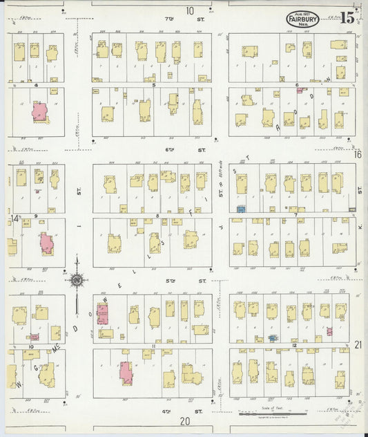 Sanborn Fire Insurance Map from Fairbury, Jefferson County, Nebraska (1921), Sheet #0015 - Historic Sanborn Fire Insurance Map Print, vintage old map wall art, antique decor, genealogy gift, Nebraska Nebraska map