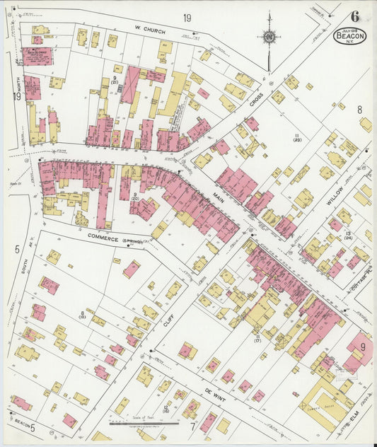 Sanborn Fire Insurance Map from Beacon, Dutchess County, New York (1919), Sheet #0006 - Historic Sanborn Fire Insurance Map Print, vintage old map wall art, antique decor, genealogy gift, New York New York map
