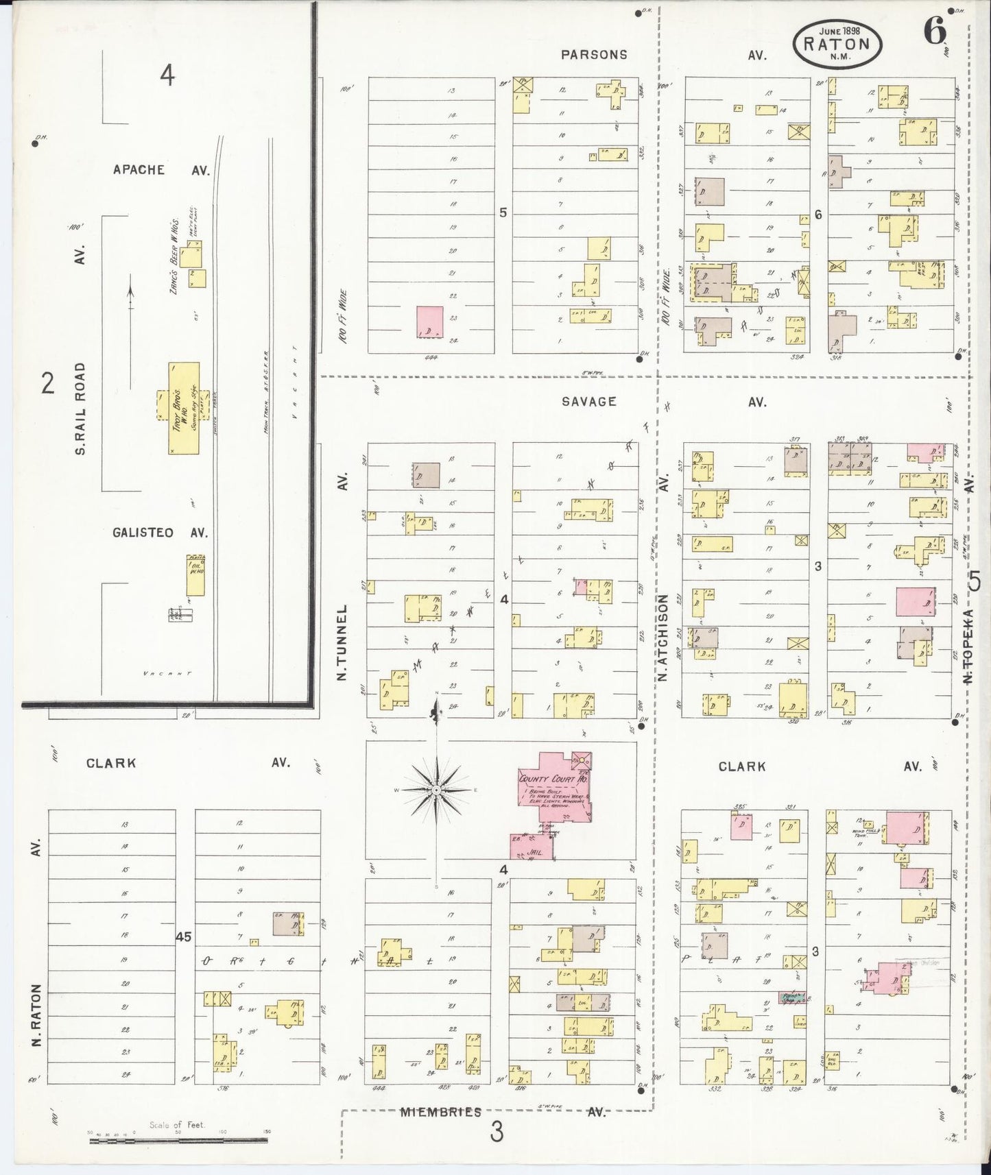 Sanborn Fire Insurance Map from Raton, Colfax County, New Mexico (1898), Sheet #0006 - Complete Map Set gallery image, historic Sanborn map, vintage wall art, New Mexico New Mexico