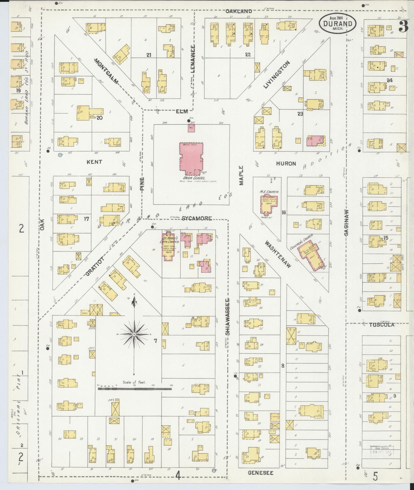 Sanborn Fire Insurance Map from Durand, Shiawassee County, Michigan (1901), Sheet #0003 - Complete Map Set gallery image, historic Sanborn map, vintage wall art, Michigan Michigan