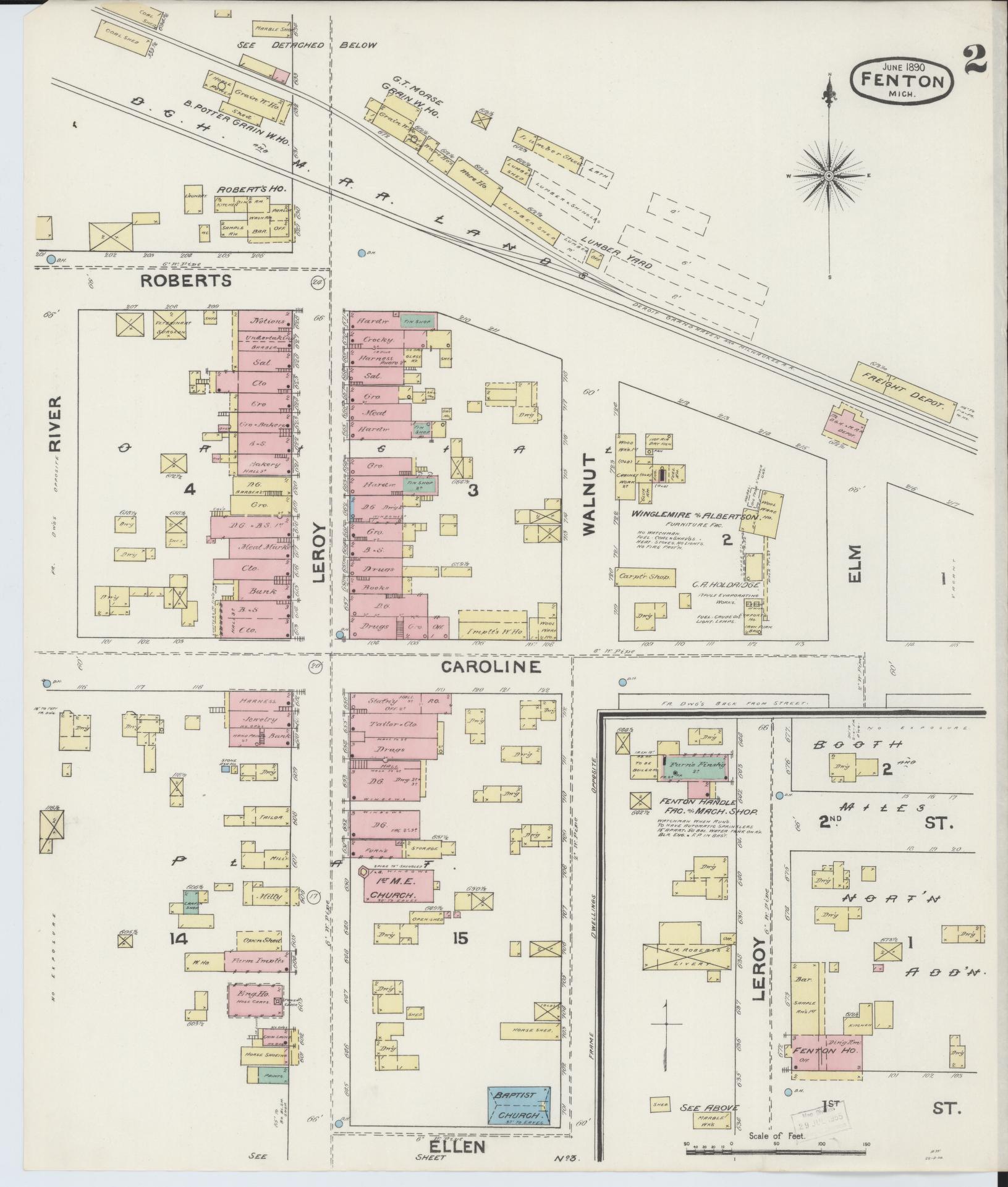 Sanborn Fire Insurance Map from Fenton, Genesee County, Michigan (1890), Sheet #0002 - Historic Sanborn Fire Insurance Map Print, vintage old map wall art, antique decor, genealogy gift, Michigan Michigan map