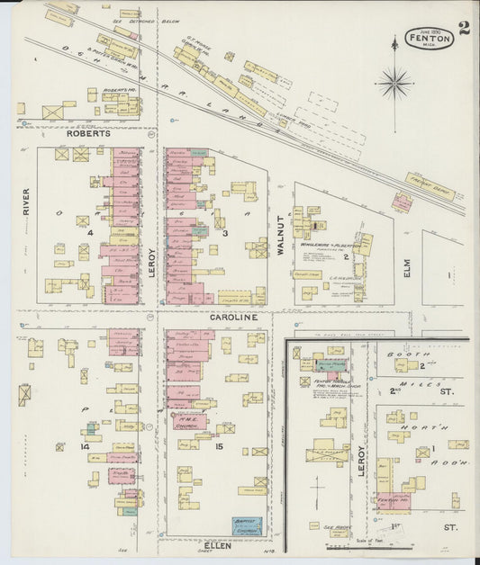 Sanborn Fire Insurance Map from Fenton, Genesee County, Michigan (1890), Sheet #0002 - Historic Sanborn Fire Insurance Map Print, vintage old map wall art, antique decor, genealogy gift, Michigan Michigan map