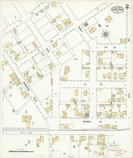 Sanborn Fire Insurance Map from Blue Lake, Humboldt County, California (1908), Sheet #0002 - Historic Sanborn Fire Insurance Map Print, vintage old map wall art, antique decor, genealogy gift, California California map