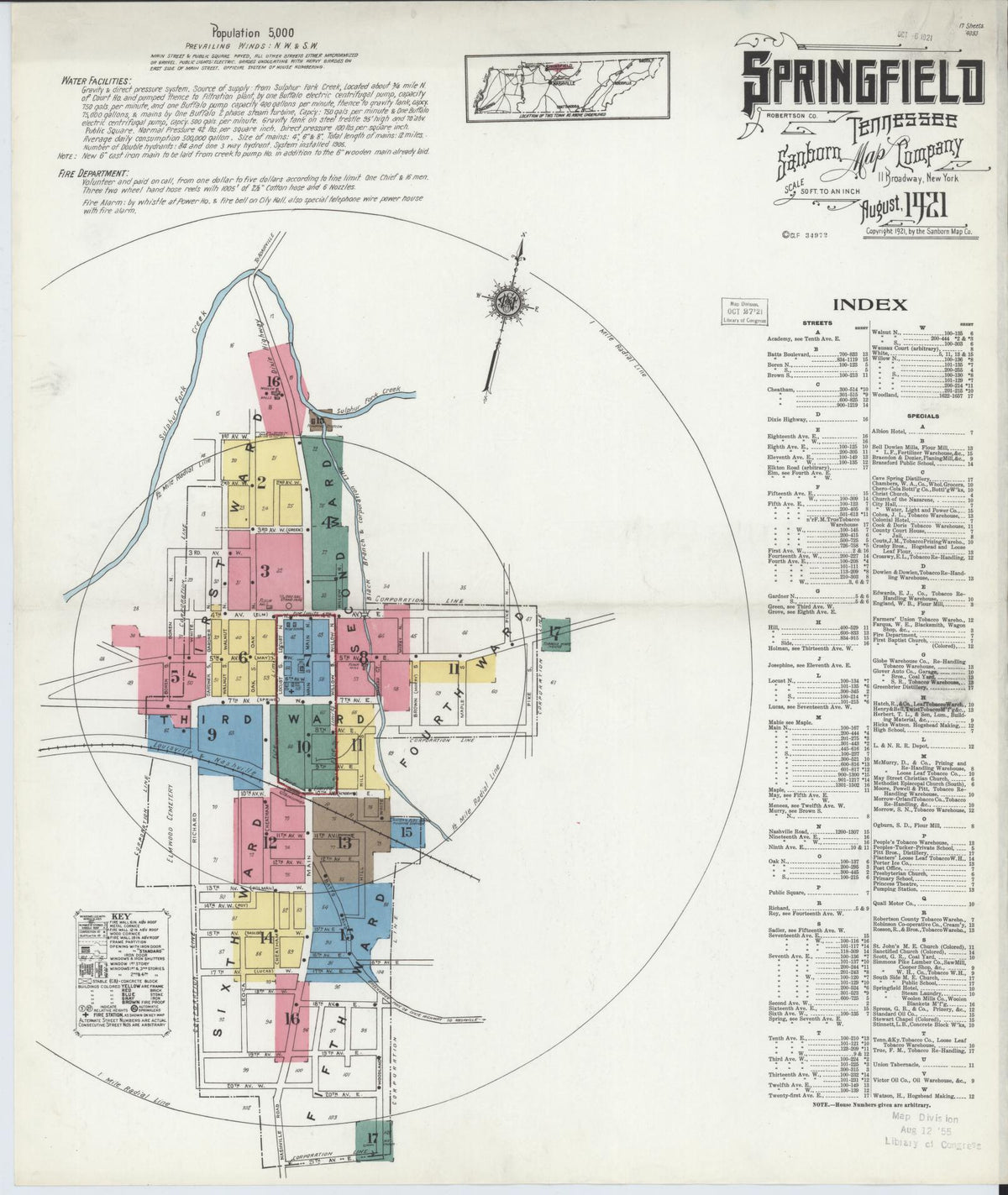 Sanborn Fire Insurance Map from Springfield, Robertson County, Tennessee (1921), Sheet #0001 - Complete Map Set gallery image, historic Sanborn map, vintage wall art, Tennessee Tennessee