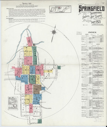 Sanborn Fire Insurance Map from Springfield, Robertson County, Tennessee (1921), Sheet #0001 - Complete Map Set gallery image, historic Sanborn map, vintage wall art, Tennessee Tennessee