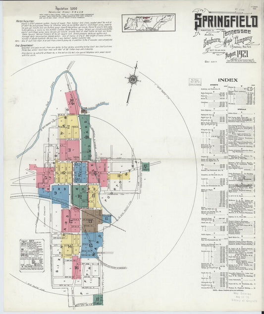 Sanborn Fire Insurance Map from Springfield, Robertson County, Tennessee (1921), Sheet #0001 - Complete Map Set gallery image, historic Sanborn map, vintage wall art, Tennessee Tennessee