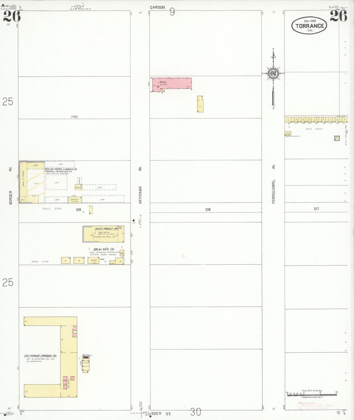 Sanborn Fire Insurance Map from Torrance, Los Angeles County, California (1929), Sheet #0026 - Complete Map Set gallery image, historic Sanborn map, vintage wall art, California California