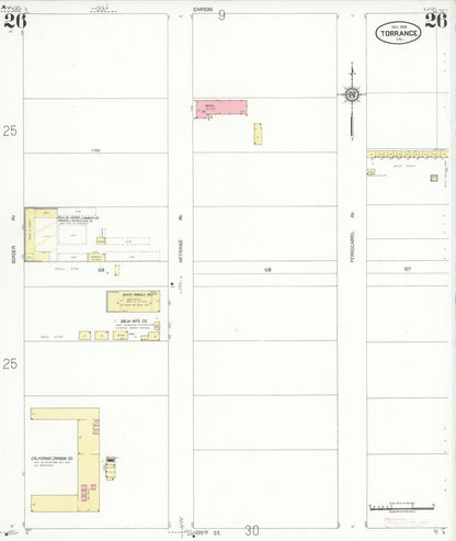 Sanborn Fire Insurance Map from Torrance, Los Angeles County, California (1929), Sheet #0026 - Complete Map Set gallery image, historic Sanborn map, vintage wall art, California California