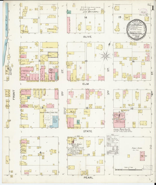 Sanborn Fire Insurance Map from Farmington, Van Buren County, Iowa (1893), Sheet #0001 - Historic Sanborn Fire Insurance Map Print, vintage old map wall art