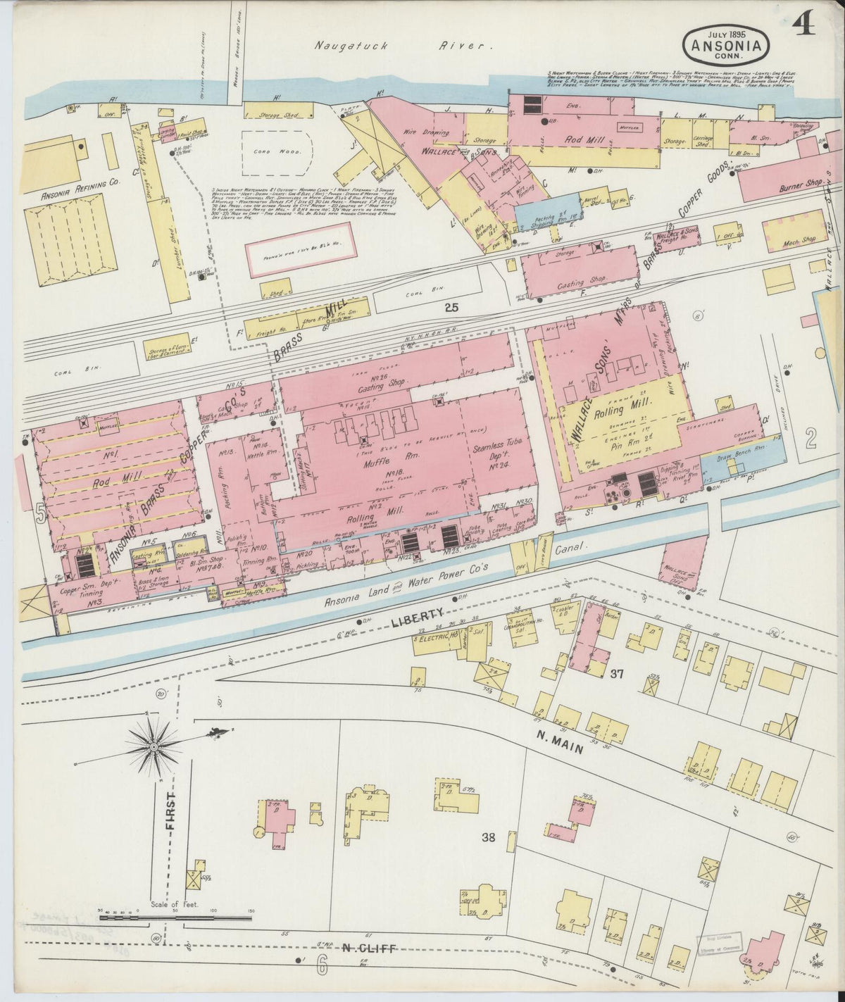 Sanborn Fire Insurance Map from Ansonia, New Haven County, Connecticut (1895), Sheet #0004 - Historic Sanborn Fire Insurance Map Print, vintage old map wall art, antique decor, genealogy gift, Connecticut Connecticut map