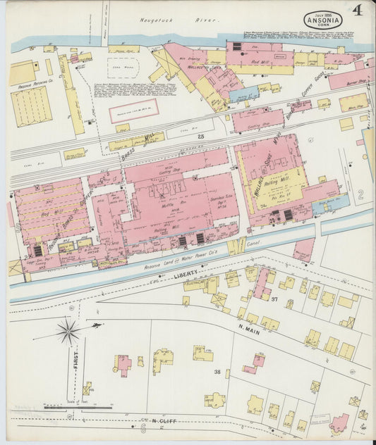 Sanborn Fire Insurance Map from Ansonia, New Haven County, Connecticut (1895), Sheet #0004 - Historic Sanborn Fire Insurance Map Print, vintage old map wall art, antique decor, genealogy gift, Connecticut Connecticut map