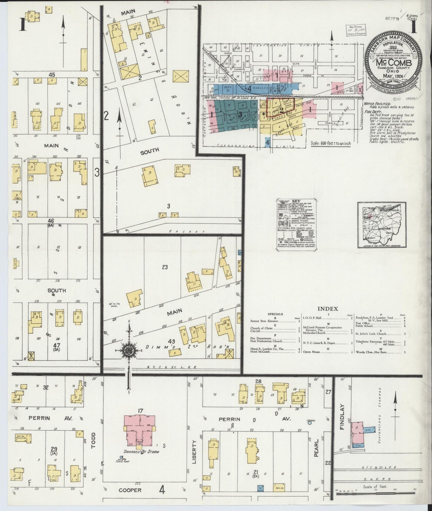 Sanborn Fire Insurance Map from McComb, Hancock County, Ohio (1924), Sheet #0001 - Historic Sanborn Fire Insurance Map Print, vintage old map wall art, antique decor, genealogy gift, Ohio Ohio map