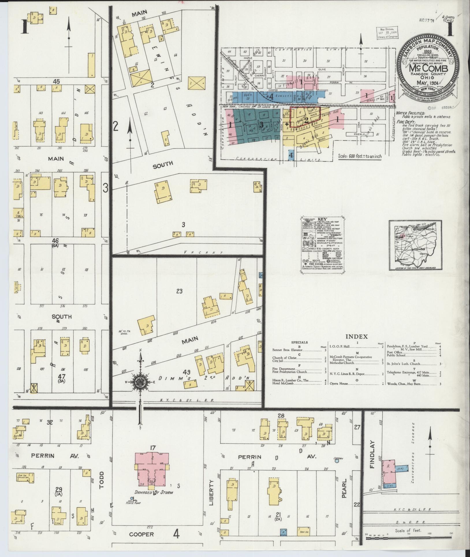 Sanborn Fire Insurance Map from McComb, Hancock County, Ohio (1924), Sheet #0001 - Historic Sanborn Fire Insurance Map Print, vintage old map wall art, antique decor, genealogy gift, Ohio Ohio map