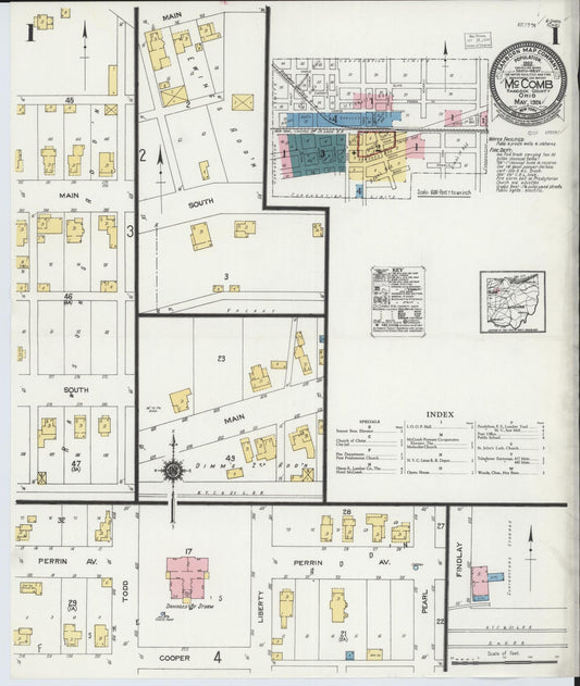 Sanborn Fire Insurance Map from McComb, Hancock County, Ohio (1924), Sheet #0001 - Historic Sanborn Fire Insurance Map Print, vintage old map wall art, antique decor, genealogy gift, Ohio Ohio map