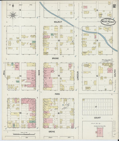 Sanborn Fire Insurance Map from West Point, Cuming County, Nebraska (1889), Sheet #0002 - Complete Map Set gallery image, historic Sanborn map, vintage wall art, Nebraska Nebraska