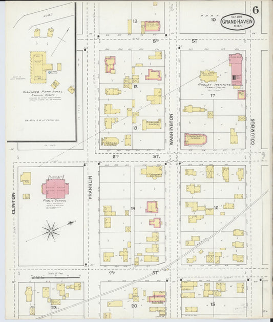 Sanborn Fire Insurance Map from Grand Haven, Ottawa County, Michigan (1892), Sheet #0006 - Historic Sanborn Fire Insurance Map Print, vintage old map wall art, antique decor, genealogy gift, Michigan Michigan map