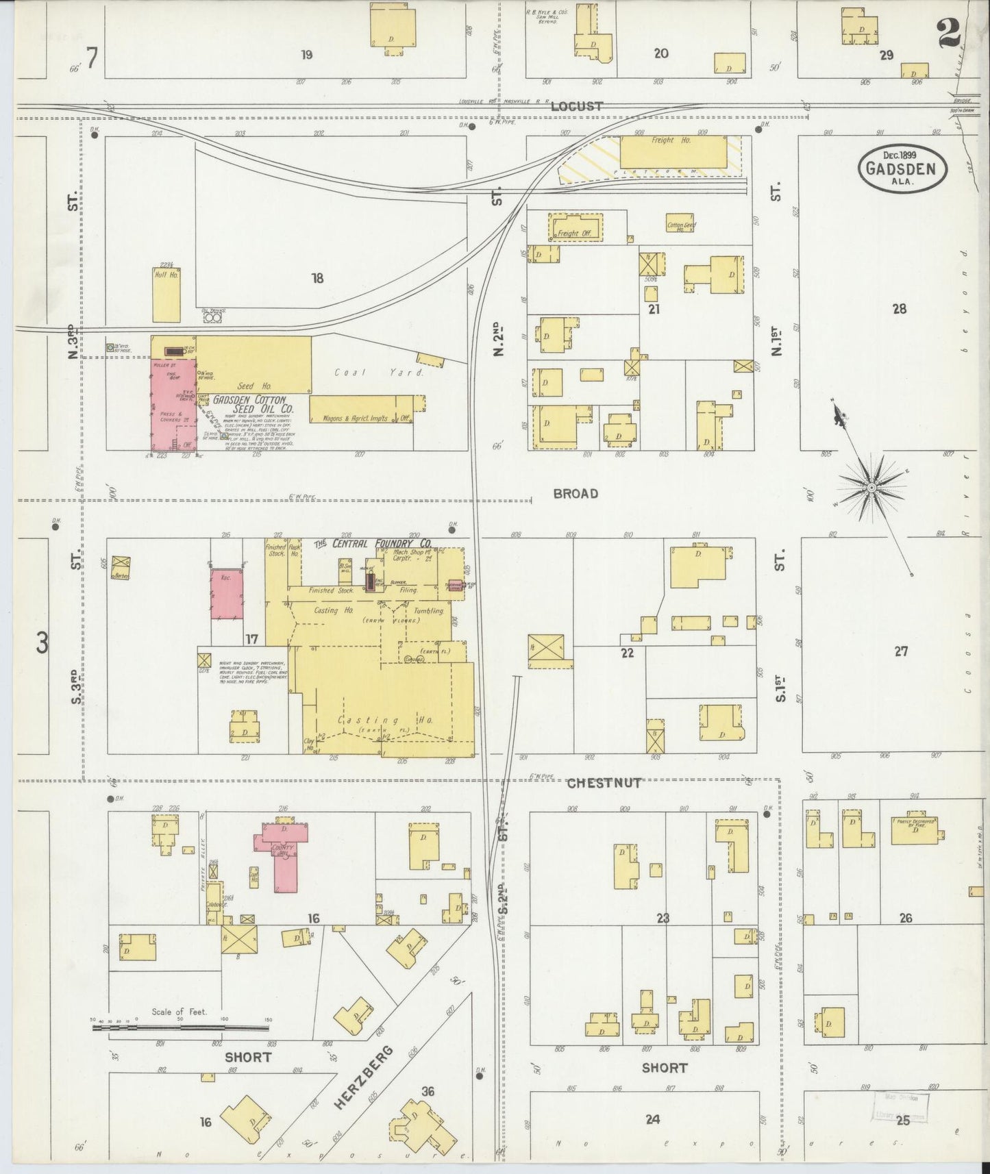 Sanborn Fire Insurance Map from Gadsden, Etowah County, Alabama (1899), Sheet #0002 - Complete Map Set gallery image, historic Sanborn map, vintage wall art, Alabama Alabama
