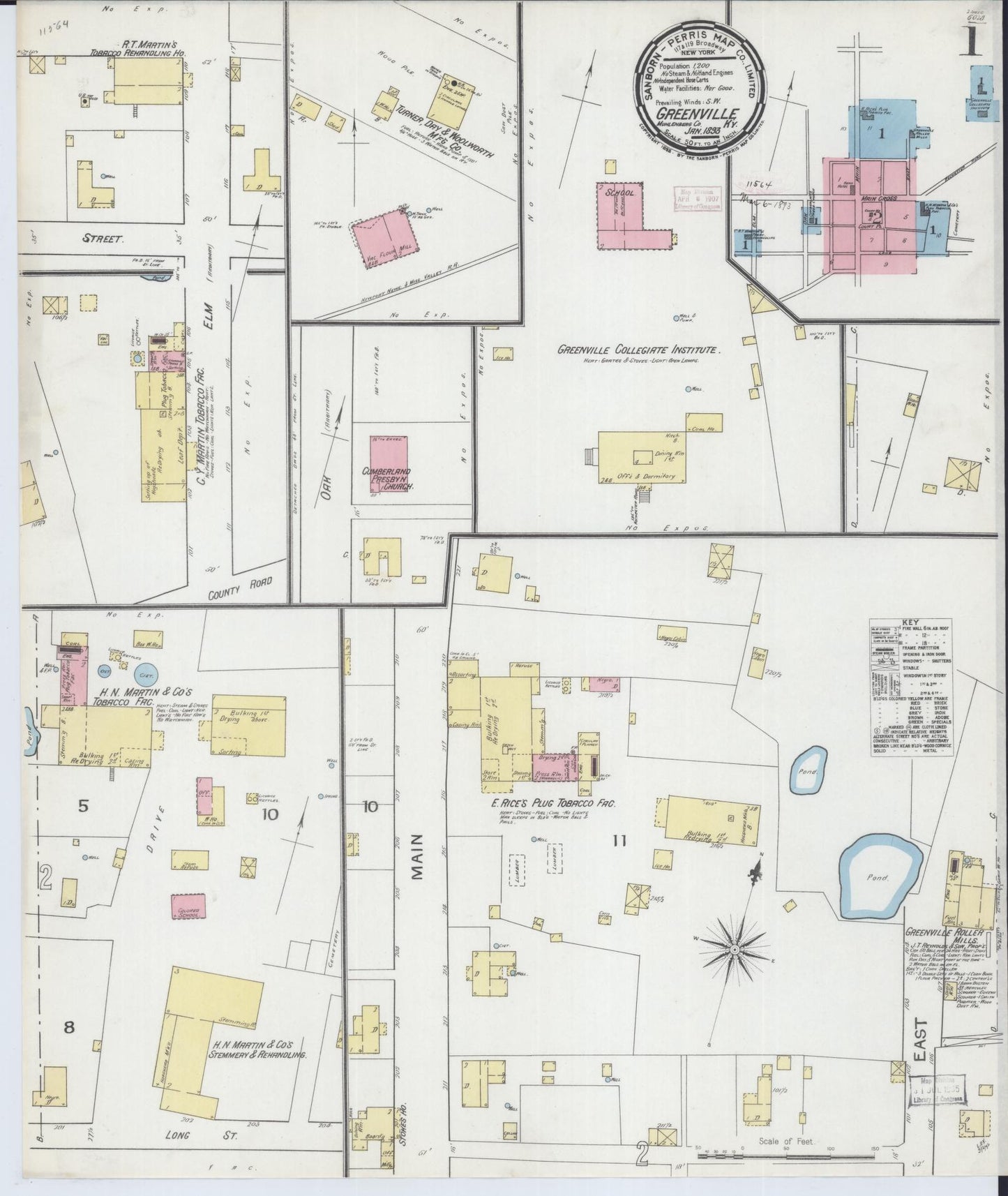 Sanborn Fire Insurance Map from Greenville, Muhlenberg County, Kentucky (1893), Sheet #0001 - Historic Sanborn Fire Insurance Map Print, vintage old map wall art, antique decor, genealogy gift, Kentucky Kentucky map