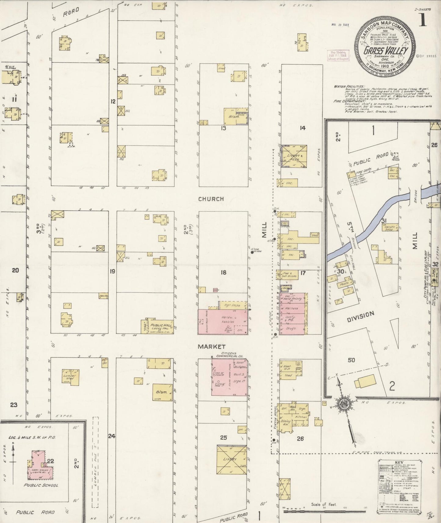 Sanborn Fire Insurance Map from Grass Valley, Sherman County, Oregon (1910), Sheet #0001 - Historic Sanborn Fire Insurance Map Print, vintage old map wall art, antique decor, genealogy gift, Oregon Oregon map