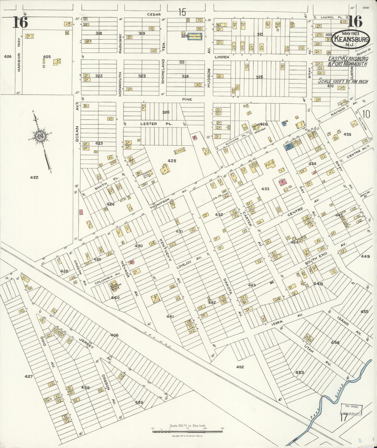 Sanborn Fire Insurance Map from Keansburg, Monmouth County, New Jersey (1923), Sheet #0016 - Historic Sanborn Fire Insurance Map Print, vintage old map wall art, antique decor, genealogy gift, New Jersey New Jersey map