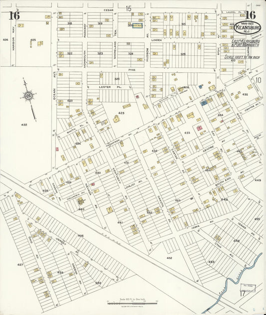 Sanborn Fire Insurance Map from Keansburg, Monmouth County, New Jersey (1923), Sheet #0016 - Historic Sanborn Fire Insurance Map Print, vintage old map wall art, antique decor, genealogy gift, New Jersey New Jersey map