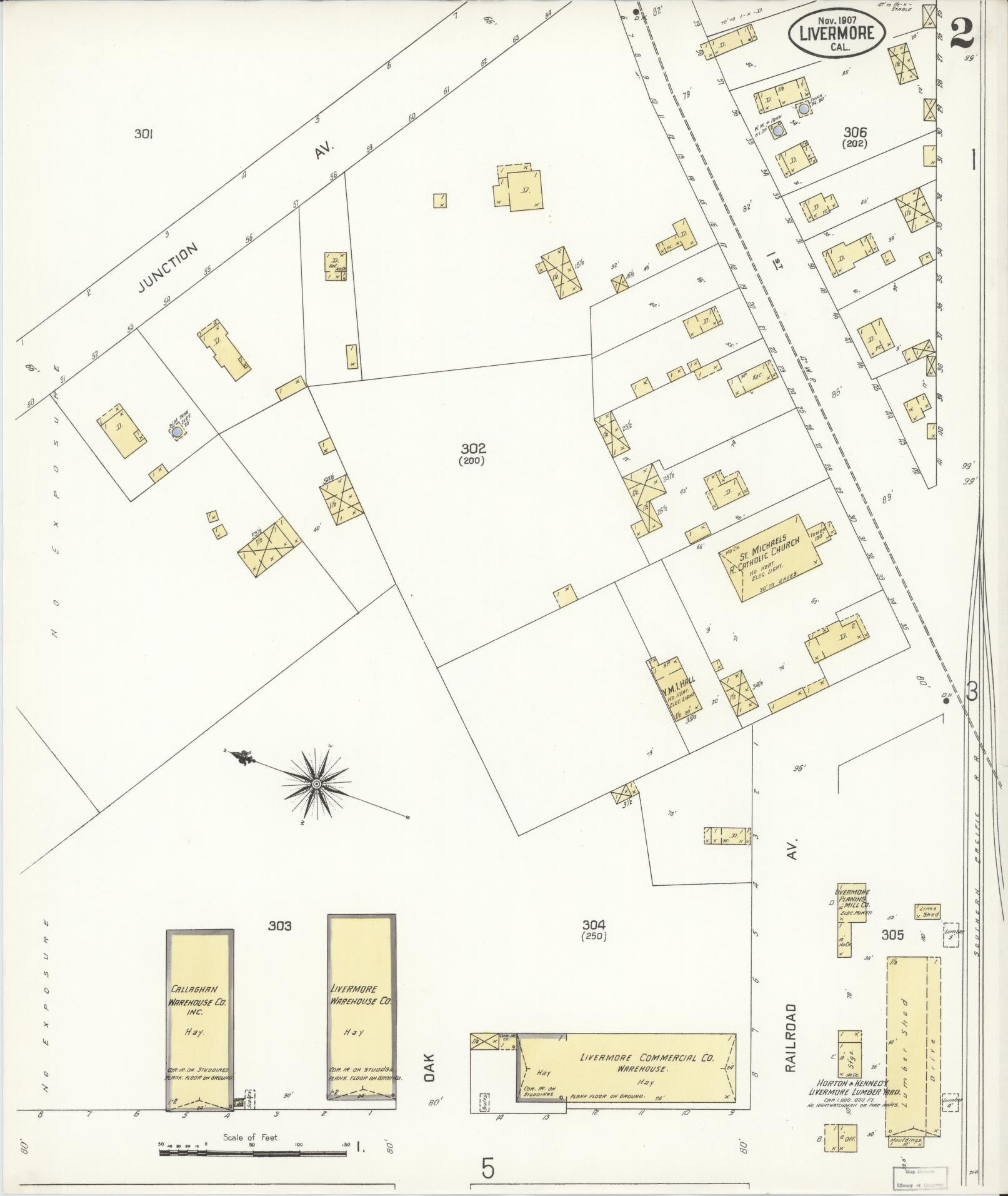 Sanborn Fire Insurance Map from Livermore, Alameda County, California (1907), Sheet #0002 - Historic Sanborn Fire Insurance Map Print, vintage old map wall art, antique decor, genealogy gift, California California map