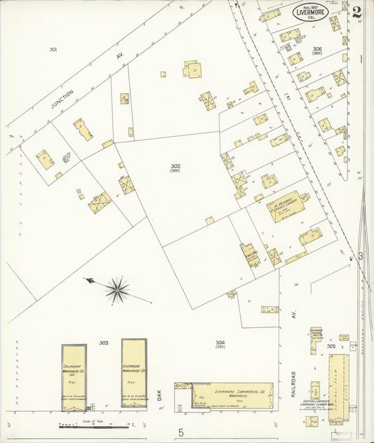 Sanborn Fire Insurance Map from Livermore, Alameda County, California (1907), Sheet #0002 - Historic Sanborn Fire Insurance Map Print, vintage old map wall art, antique decor, genealogy gift, California California map