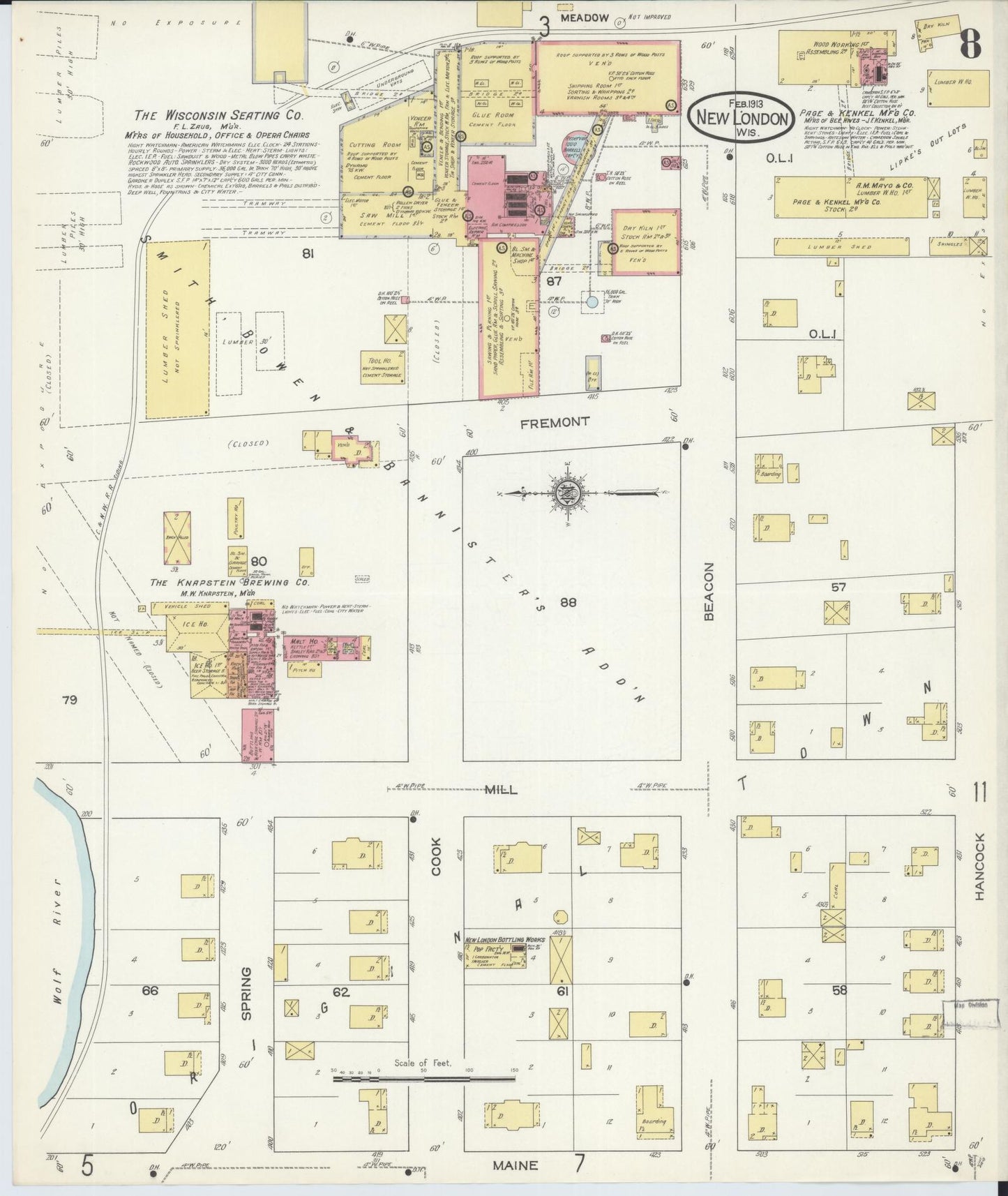 Sanborn Fire Insurance Map from New London, Waupaca and Outagamie Counties, Wisconsin (1913), Sheet #0008 - Complete Map Set gallery image, historic Sanborn map, vintage wall art, Wisconsin Wisconsin