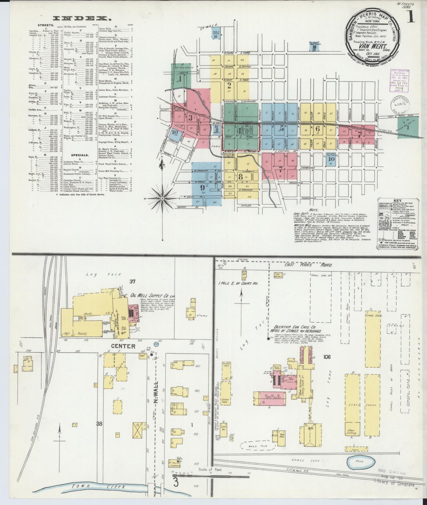 Sanborn Fire Insurance Map from Van Wert, Van Wert County, Ohio (1901), Sheet #0001 - Historic Sanborn Fire Insurance Map Print, vintage old map wall art, antique decor, genealogy gift, Ohio Ohio map