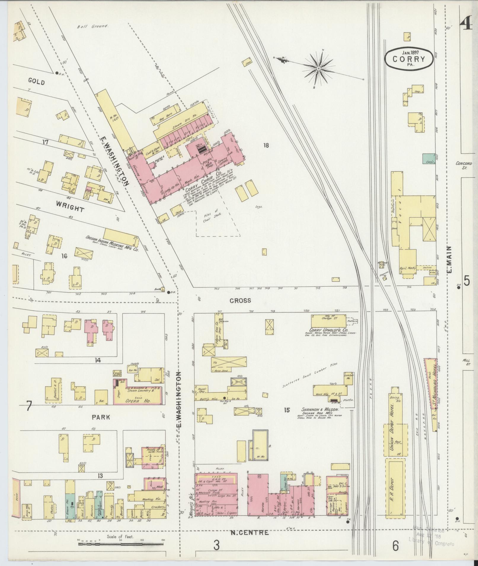 Sanborn Fire Insurance Map from Corry, Erie County, Pennsylvania (1897), Sheet #0004 - Historic Sanborn Fire Insurance Map Print, vintage old map wall art, antique decor, genealogy gift, Pennsylvania Pennsylvania map
