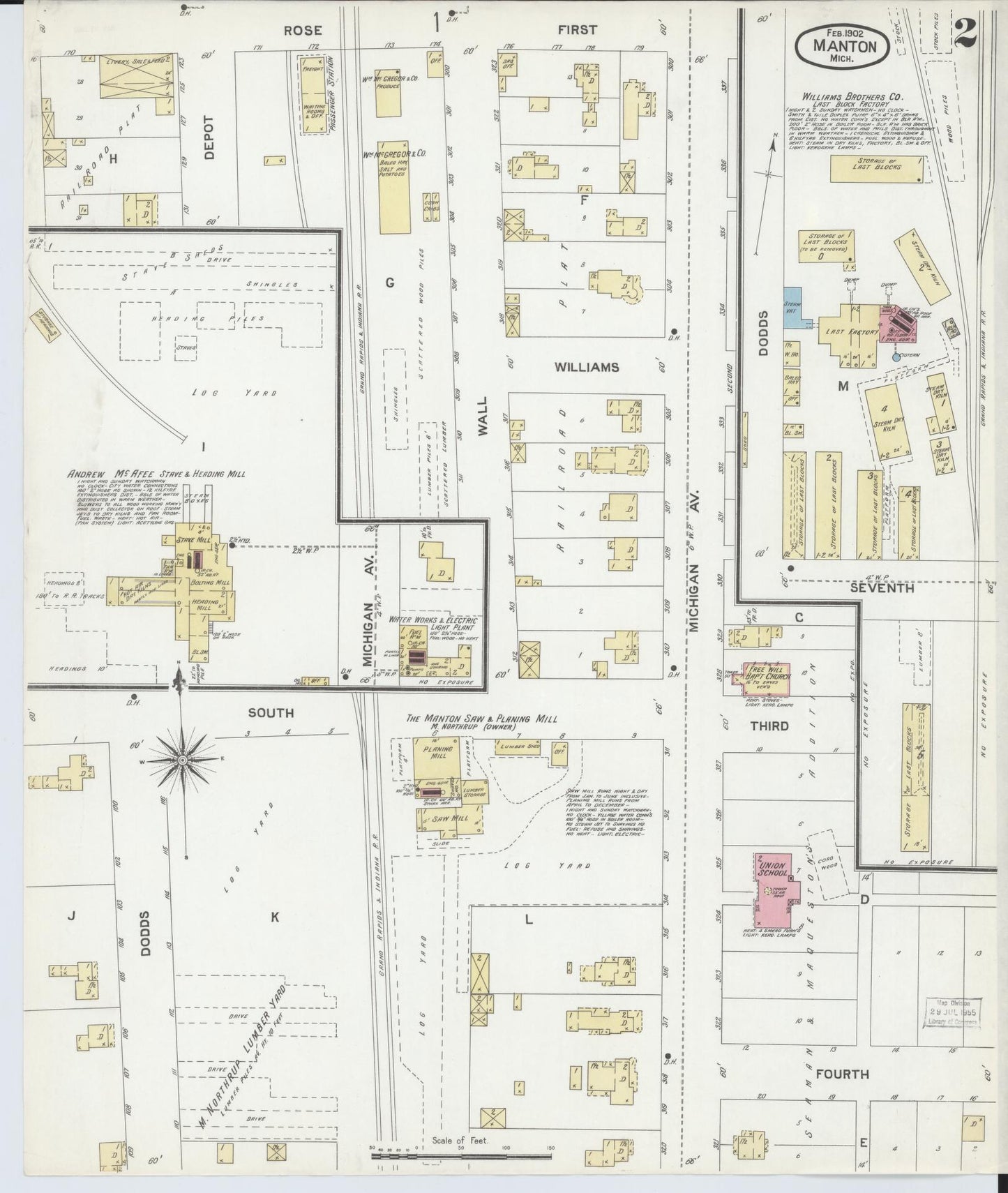 Sanborn Fire Insurance Map from Manton, Wexford County, Michigan (1902), Sheet #0002 - Complete Map Set gallery image, historic Sanborn map, vintage wall art, Michigan Michigan