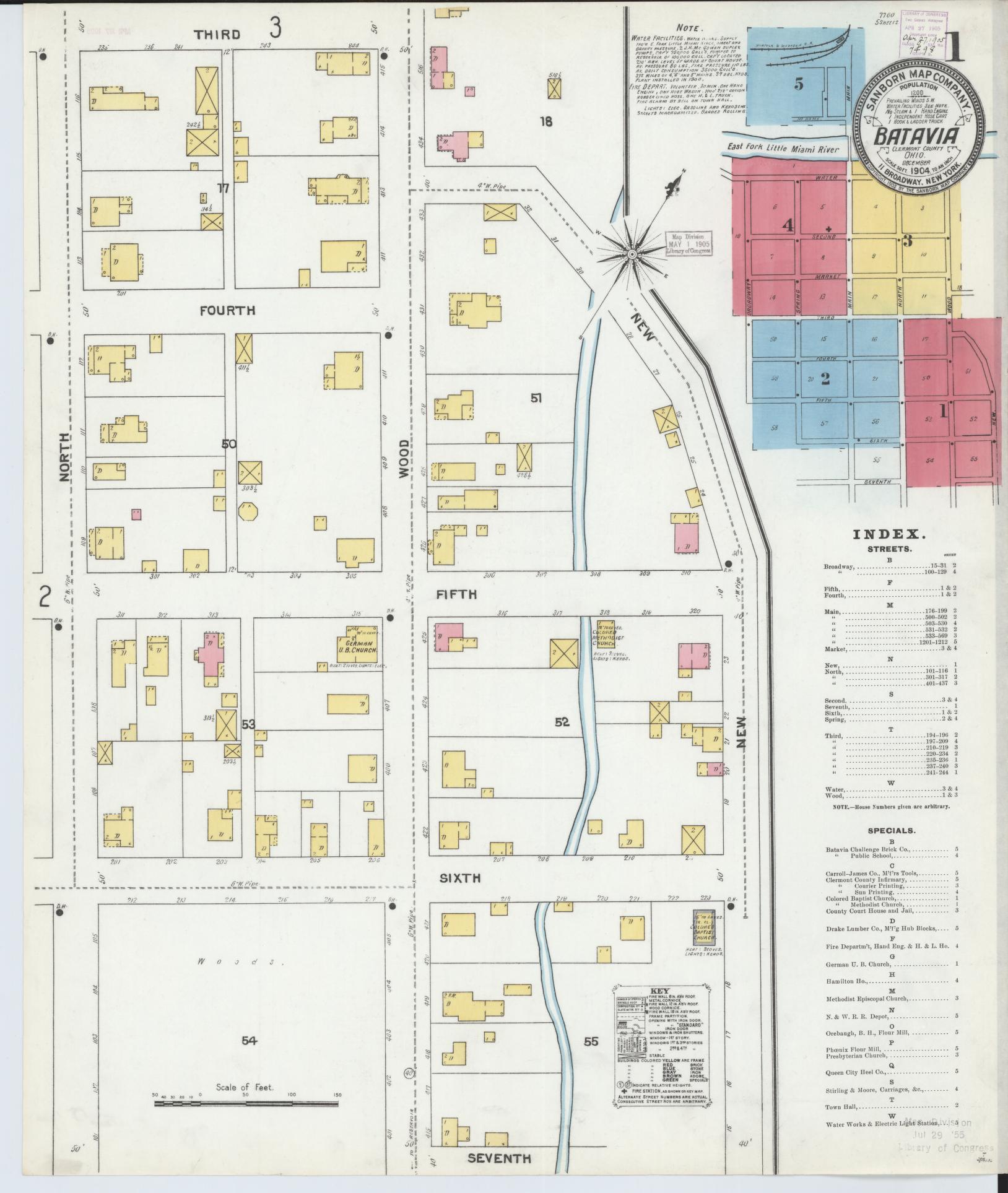 Sanborn Fire Insurance Map from Batavia, Clermont County, Ohio (1904), Sheet #0001 - Historic Sanborn Fire Insurance Map Print, vintage old map wall art, antique decor, genealogy gift, Ohio Ohio map