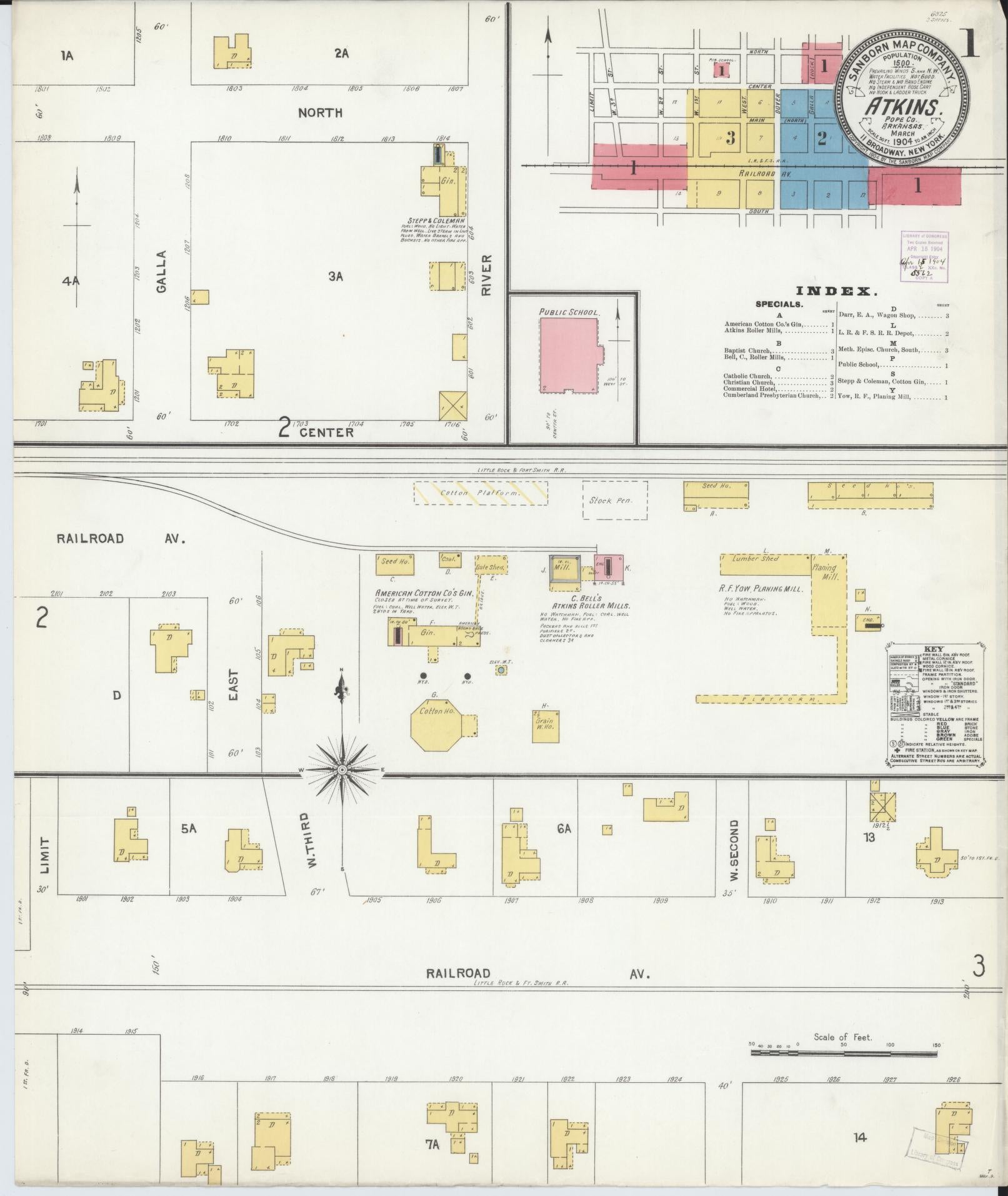 Sanborn Fire Insurance Map from Atkins, Pope County, Arkansas (1904), Sheet #0001 - Historic Sanborn Fire Insurance Map Print, vintage old map wall art, antique decor, genealogy gift, Arkansas Arkansas map