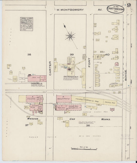 Sanborn Fire Insurance Map from Chattanooga, Hamilton County, Tennessee (1885), Sheet #0009 - Historic Sanborn Fire Insurance Map Print, vintage old map wall art, antique decor, genealogy gift, Tennessee Tennessee map