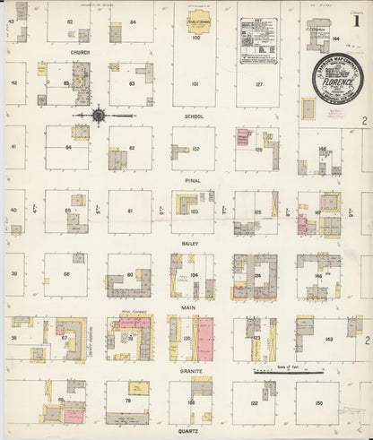 Sanborn Fire Insurance Map from Florence, Pinal County, Arizona (1911), Sheet #0001 - Complete Map Set gallery image, historic Sanborn map, vintage wall art, Arizona Arizona
