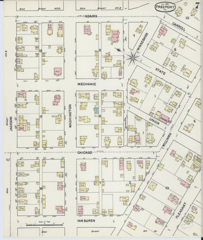 Sanborn Fire Insurance Map from Freeport, Stephenson County, Illinois (1890), Sheet #0007 - Historic Sanborn Fire Insurance Map Print, vintage old map wall art, antique decor, genealogy gift, Illinois Illinois map