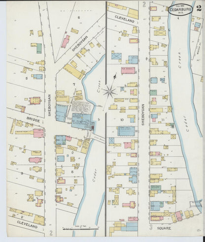 Sanborn Fire Insurance Map from Cedarburg, Ozaukee County, Wisconsin (1893), Sheet #0002 - Historic Sanborn Fire Insurance Map Print, vintage old map wall art, antique decor, genealogy gift, Wisconsin Wisconsin map