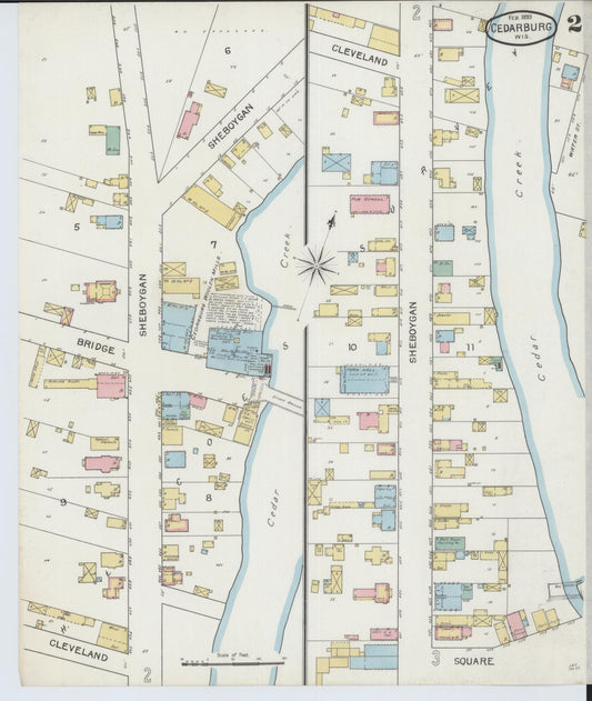 Sanborn Fire Insurance Map from Cedarburg, Ozaukee County, Wisconsin (1893), Sheet #0002 - Historic Sanborn Fire Insurance Map Print, vintage old map wall art, antique decor, genealogy gift, Wisconsin Wisconsin map