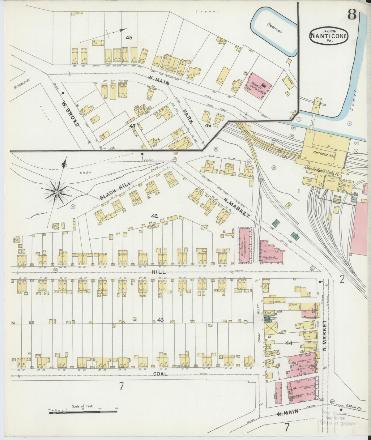 Sanborn Fire Insurance Map from Nanticoke, Luzerne County, Pennsylvania (1896), Sheet #0008 - Complete Map Set gallery image, historic Sanborn map, vintage wall art, Pennsylvania Pennsylvania