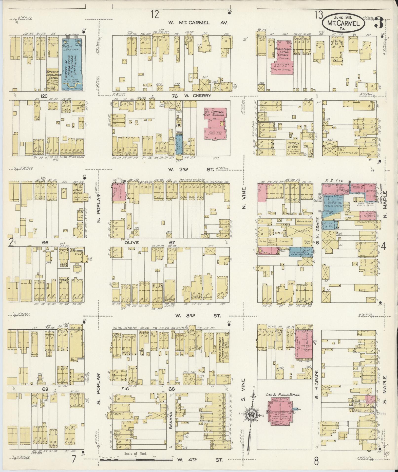 Sanborn Fire Insurance Map from Mount Carmel, Northumberland County, Pennsylvania (1913), Sheet #0003 - Complete Map Set gallery image, historic Sanborn map, vintage wall art, Pennsylvania Pennsylvania