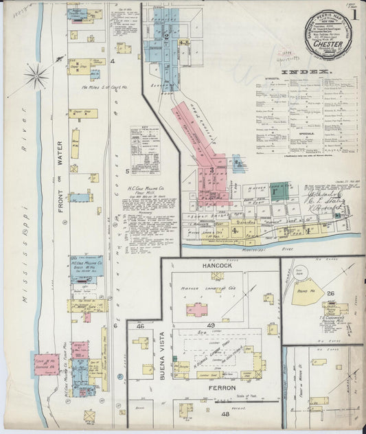 Sanborn Fire Insurance Map from Chester, Randolph County, Illinois (1893), Sheet #0001 - Historic Sanborn Fire Insurance Map Print, vintage old map wall art, antique decor, genealogy gift, Illinois Illinois map