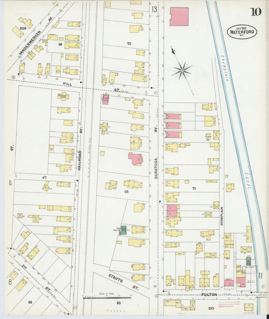 Sanborn Fire Insurance Map from Waterford, Saratoga County, New York (1902), Sheet #0010 - Historic Sanborn Fire Insurance Map Print, vintage old map wall art, antique decor, genealogy gift, New York New York map