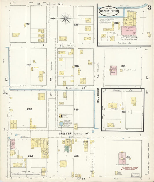 Sanborn Fire Insurance Map from Bakersfield, Kern County, California (1890), Sheet #0003 - Historic Sanborn Fire Insurance Map Print, vintage old map wall art, antique decor, genealogy gift, California California map