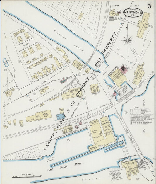 Sanborn Fire Insurance Map from Menomonie, Dunn County, Wisconsin (1889), Sheet #0005 - Historic Sanborn Fire Insurance Map Print, vintage old map wall art, antique decor, genealogy gift, Wisconsin Wisconsin map