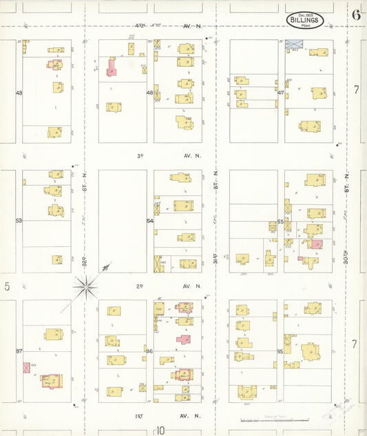 Sanborn Fire Insurance Map from Billings, Yellowstone County, Montana (1903), Sheet #0006 - Historic Sanborn Fire Insurance Map Print, vintage old map wall art, antique decor, genealogy gift, Montana Montana map
