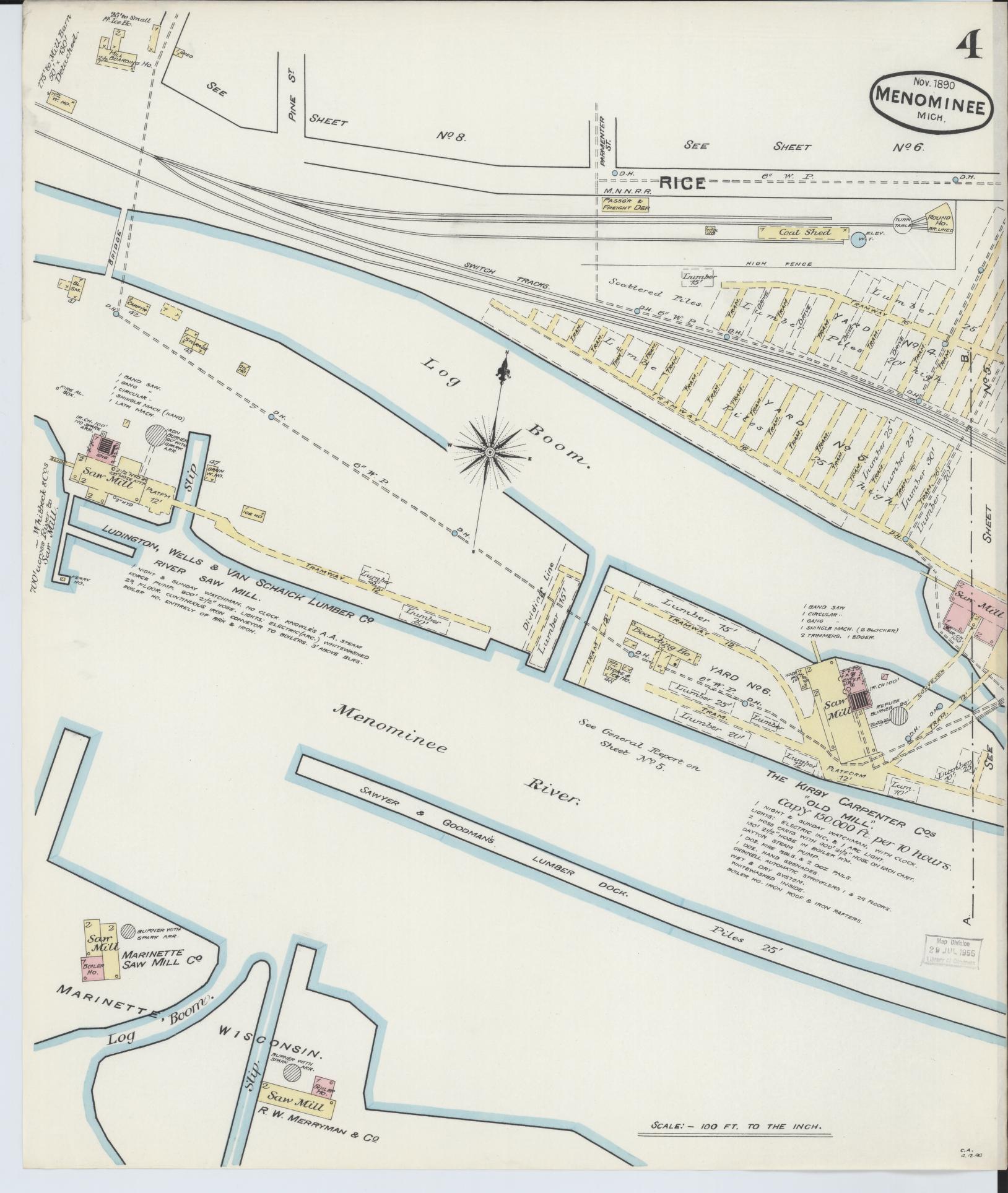 Sanborn Fire Insurance Map from Menominee, Menominee County, Michigan (1890), Sheet #0004 - Complete Map Set gallery image, historic Sanborn map, vintage wall art, Michigan Michigan