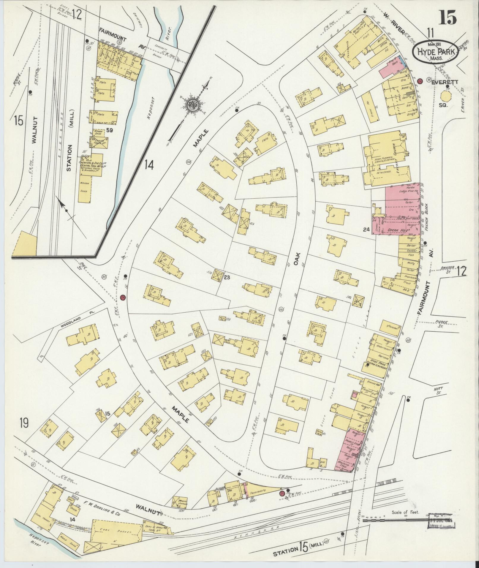 Sanborn Fire Insurance Map from Hyde Park, Norfolk County, Massachusetts (1911), Sheet #0015 - Complete Map Set gallery image, historic Sanborn map, vintage wall art, Massachusetts Massachusetts