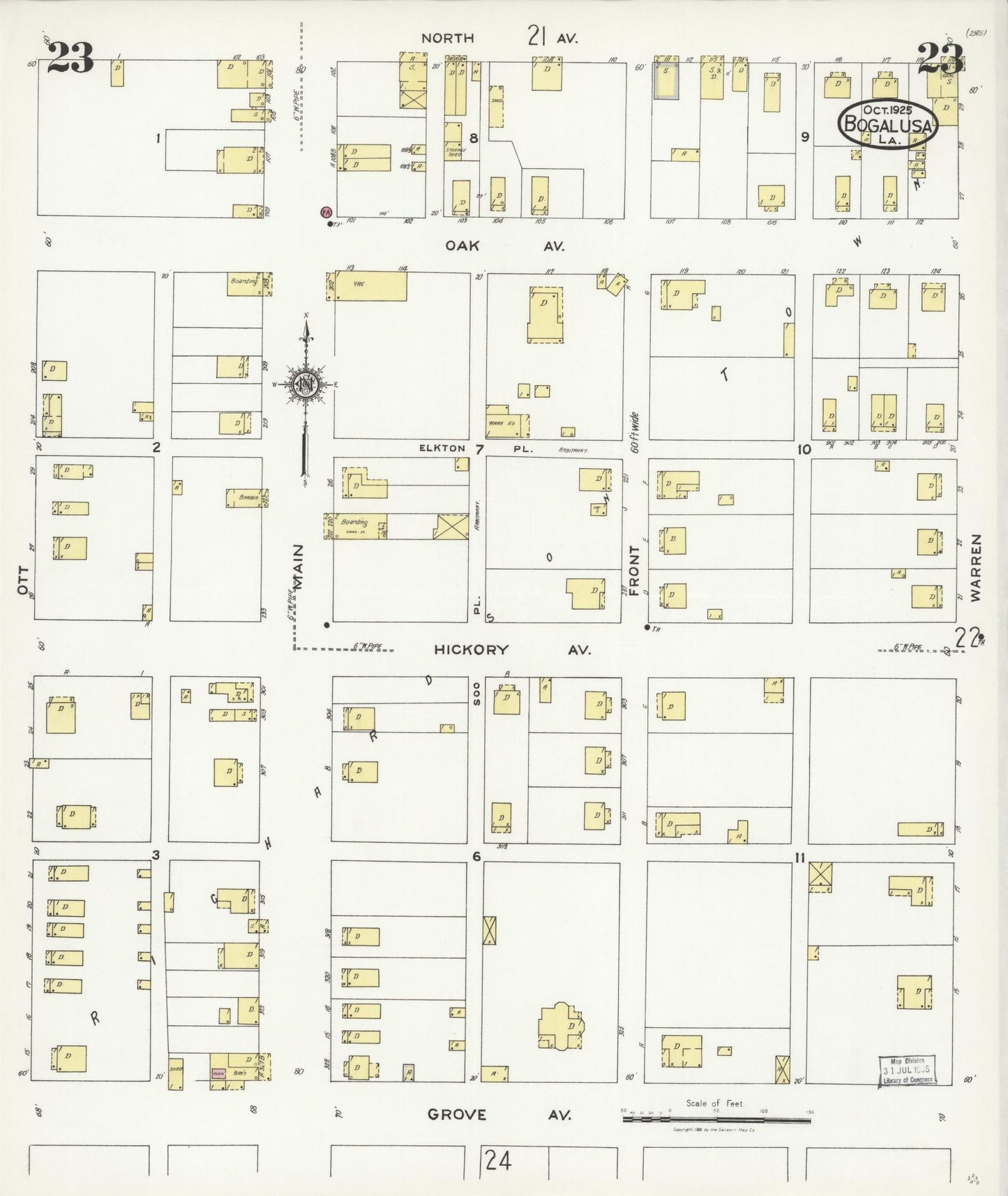 Sanborn Fire Insurance Map from Bogalusa, Washington Parish, Louisiana (1925), Sheet #0023 - Historic Sanborn Fire Insurance Map Print, vintage old map wall art, antique decor, genealogy gift, Louisiana Louisiana map