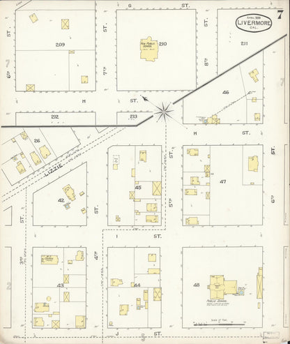 Sanborn Fire Insurance Map from Livermore, Alameda County, California (1893), Sheet #0007 - Complete Map Set gallery image, historic Sanborn map, vintage wall art, California California